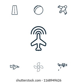 Air icon. collection of 7 air outline icons such as runway, plane, plastic ball, hang glider, military plane. editable air icons for web and mobile.