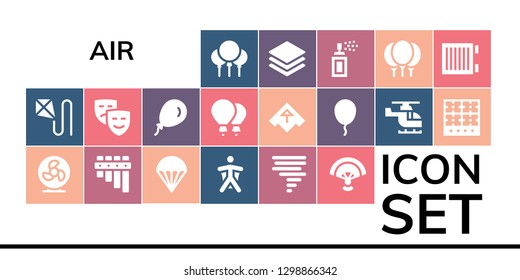  air icon set. 19 filled air icons. Simple modern icons about  - Balloons, Kite, Fan, Flute, Parachute, Wingsuit, Tornado, Masks, Balloon, Airplane, Helicopter, Burner, Layers