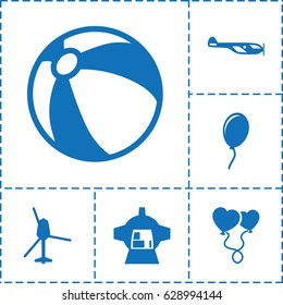 Air icon. set of 6 air filled icons such as helicopter, beach ball, luggage compartment in airplane, heart balloons