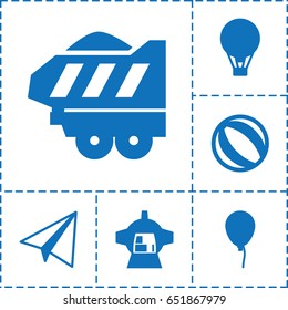 Air icon. set of 6 air filled icons such as baloon, paper airplane, cargo trailer, luggage compartment in airplane