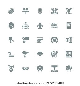 air icon set. Collection of 25 filled air icons included Balloons, Tornado, Balloon, Mask, Drone, Burner, Water heater, Fan, Seat, Inflatable, Manometer, Gas mask, Helicopter