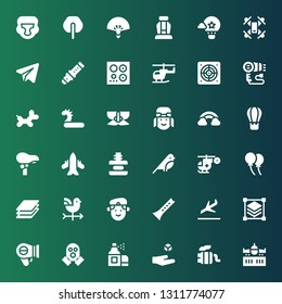 air icon set. Collection of 36 filled air icons included Airplane, Exhaust pipe, Levitation, Aerosol, Gas mask, Hairdryer, Layers, Landing, Flute, Militar, Vane, Balloon, Helicopter