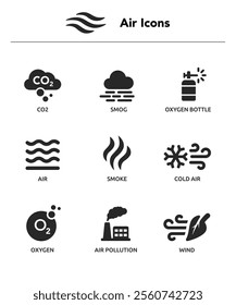 Air icon set. Solid icon collection. Vector illustration. stock illustration