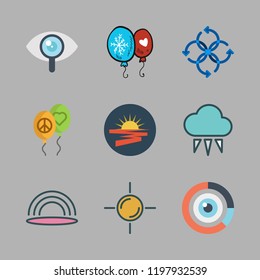 air icon set. vector set about rainbow, visibility, cloud and airscrew icons set.