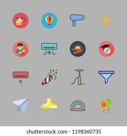 air icon set. vector set about paper plane, confetti, air conditioner and hairdryer icons set.