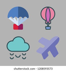 air icon set. vector set about parachute, flight, cloud and hot air balloon icons set.