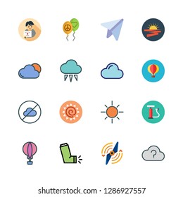 air icon set. vector set about hot air balloon, air pump, sun and cloudless icons set.