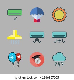air icon set. vector set about graduation, sun, parachute and air conditioner icons set.