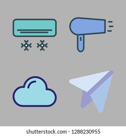 air icon set. vector set about air conditioner, cloud, hairdryer and paper plane icons set.