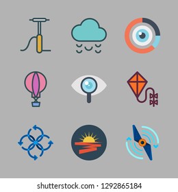 air icon set. vector set about visibility, hot air balloon, air pump and kite icons set.