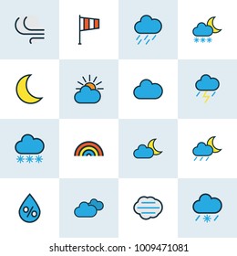 Air icons colored line set with freeze, flag, clouded and other twilight elements. Isolated vector illustration air icons.