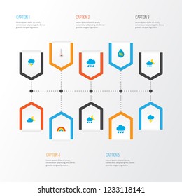 Air icons flat style set with rainbow, frost, moon and other frosty elements. Isolated vector illustration air icons.