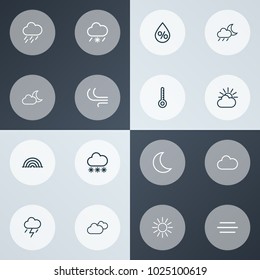 Air Icons Line Style Set With Drizzle, Wind, Thunderstorm And Other Breeze Elements. Isolated Vector Illustration Air Icons.