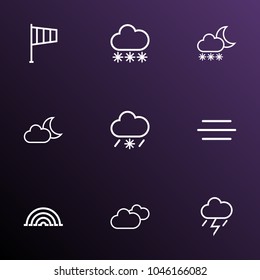 Air icons line style set with snowfall, moonshine, thunderstorm and other snowfall elements. Isolated vector illustration air icons.