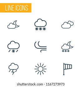Air icons line style set with moonshine, cold weather, sunshine and other breeze elements. Isolated vector illustration air icons.