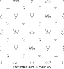air icons pattern seamless white background. Included editable line balloon, plane, heart balloons, jetway, hair dryer icons. air icons for web and mobile.
