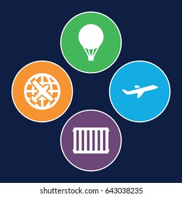 Air icons set. set of 4 air filled icons such as plane, radiator