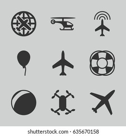 Air icons set. set of 9 air filled icons such as plane, baloon, fan, helicopter, axle with propeller