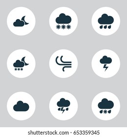 Air Icons Set. Collection Of Breeze, Cloudy, Flash And Other Elements. Also Includes Symbols Such As Breeze, Night, Lightning.