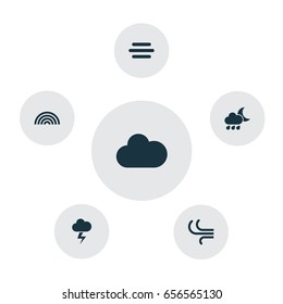 Air Icons Set. Collection Of Cloudy, Lightning, Colors And Other Elements. Also Includes Symbols Such As Rainy, Cloudy, Cloud.