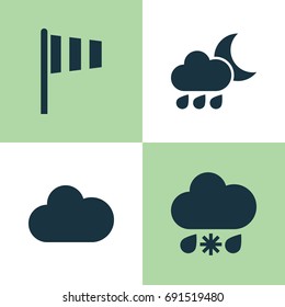 Air Icons Set. Collection Of Cloudy, Flag, Nightly And Other Elements. Also Includes Symbols Such As Weather, Flag, Snow.