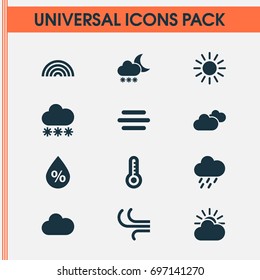 Air Icons Set. Collection Of Cloudy, Sun, Weather And Other Elements. Also Includes Symbols Such As Moisture, Temperature, Weather.