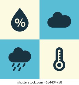 Air Icons Set. Collection Of Douche, Temperature, Cloudy And Other Elements. Also Includes Symbols Such As Thermometer, Rain, Cloudy.