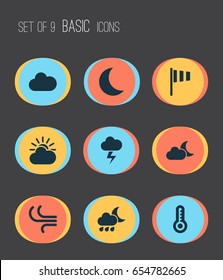 Air Icons Set. Collection Of Flag, Sun-Cloud, Cloudy And Other Elements. Also Includes Symbols Such As Sun, Cloud, Hot.