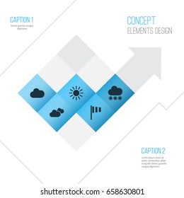 Air Icons Set. Collection Of Flag, Sun, Cloudy And Other Elements. Also Includes Symbols Such As Weather, Overcast, Rain.