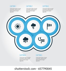 Air Icons Set. Collection Of Flash, Breeze, Flag And Other Elements. Also Includes Symbols Such As Weather, Lightning, Vane.