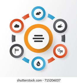 Air Icons Set. Collection Of Moisture, Haze, Cloudy And Other Elements. Also Includes Symbols Such As Vane, Moisture, Night.