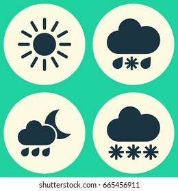 Air Icons Set. Collection Of Snowy, Nightly, Wet And Other Elements. Also Includes Symbols Such As Rainy, Snow, Sleet.