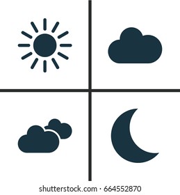 Air Icons Set. Collection Of Sun, Weather, Cloudy And Other Elements. Also Includes Symbols Such As Rain, Overcast, Cloudy.