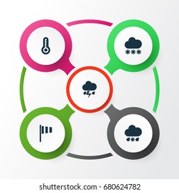 Air Icons Set. Collection Of Temperature, Wet, Flash And Other Elements. Also Includes Symbols Such As Snowy, Cloud, Thermometer.
