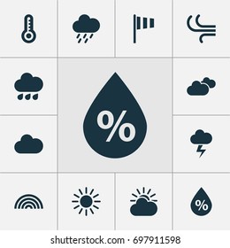 Air Icons Set. Collection Of Temperature, Flag, Moisture And Other Elements. Also Includes Symbols Such As Shower, Sunlight, Weather.