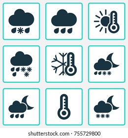 Air Icons Set. Includes Icons Such As Drizzle, Temperature, Thermometer And Other.