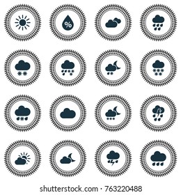 Air icons set with moonlight, sun, rainy and other deluge elements. Isolated vector illustration air icons.