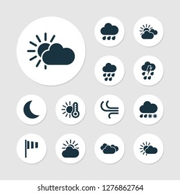 Air icons set with overcast, wind, temperature and other overcast elements. Isolated vector illustration air icons.