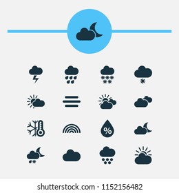 Air icons set with rainbow, light snow shower, heavy rain and other haze elements. Isolated vector illustration air icons.