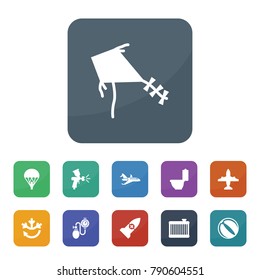 Air icons. vector collection filled air icons such as paint spray gun, car radiator, air conditioning, toilet bowl, plane, parachute, rocket medical, pressure test device