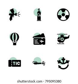 Air icons. vector collection filled air icons set.. includes symbols such as paint spray gun, portable vacuum cleaner, helicopter, fan. use for web, mobile and ui design.