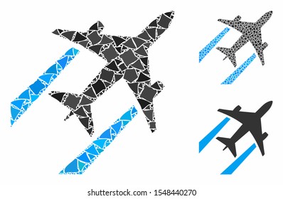 Air jet trace composition of joggly elements in variable sizes and color tints, based on air jet trace icon. Vector rugged elements are combined into composition.