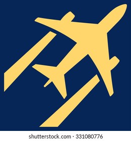 Air Jet Trace vector icon. Style is flat yellow symbol, rounded angles, blue background.