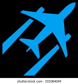 Air Jet Trace vector icon. Style is flat blue symbol, rounded angles, black background.