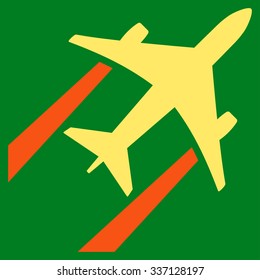 Air Jet Trace vector icon. Style is flat bicolor orange and yellow symbol, rounded angles, green background.