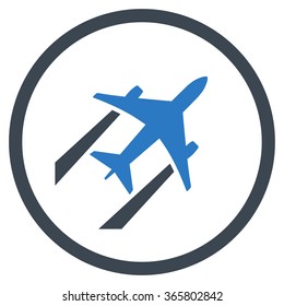 Air Jet Trace vector icon. Style is bicolor flat circled symbol, smooth blue colors, rounded angles, white background.