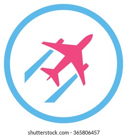 Air Jet Trace vector icon. Style is bicolor flat circled symbol, pink and blue colors, rounded angles, white background.
