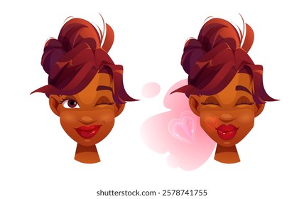 Air kiss love beautiful african girl cartoon vector. Silhouette portrait of girl isolated on white background. Vector cartoon