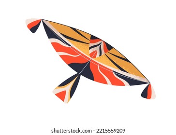 Air kite floating, flying. Paper wind toy flies. Childish kids entertainment object in flight. Flat vector illustration isolated on white background