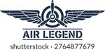 Air Legend Grunge Wings Propeller Aviation Badge Typography T-Shirt Design Vector Illustration